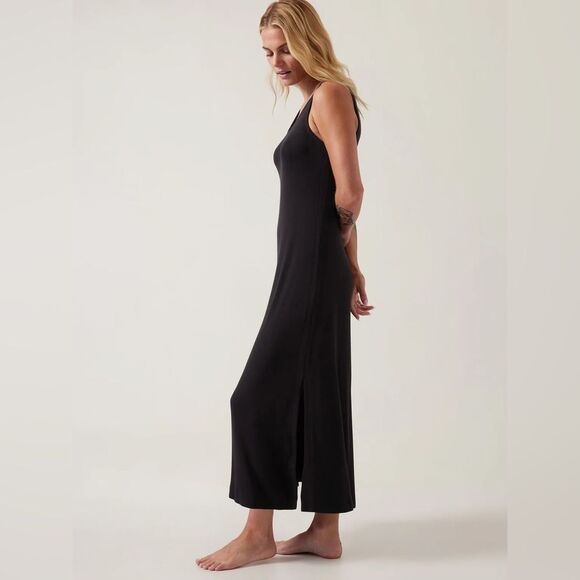 Athleta | NWT Black Well Rested Rib Sleep Tank Dress Size M - Picture 1 of 7